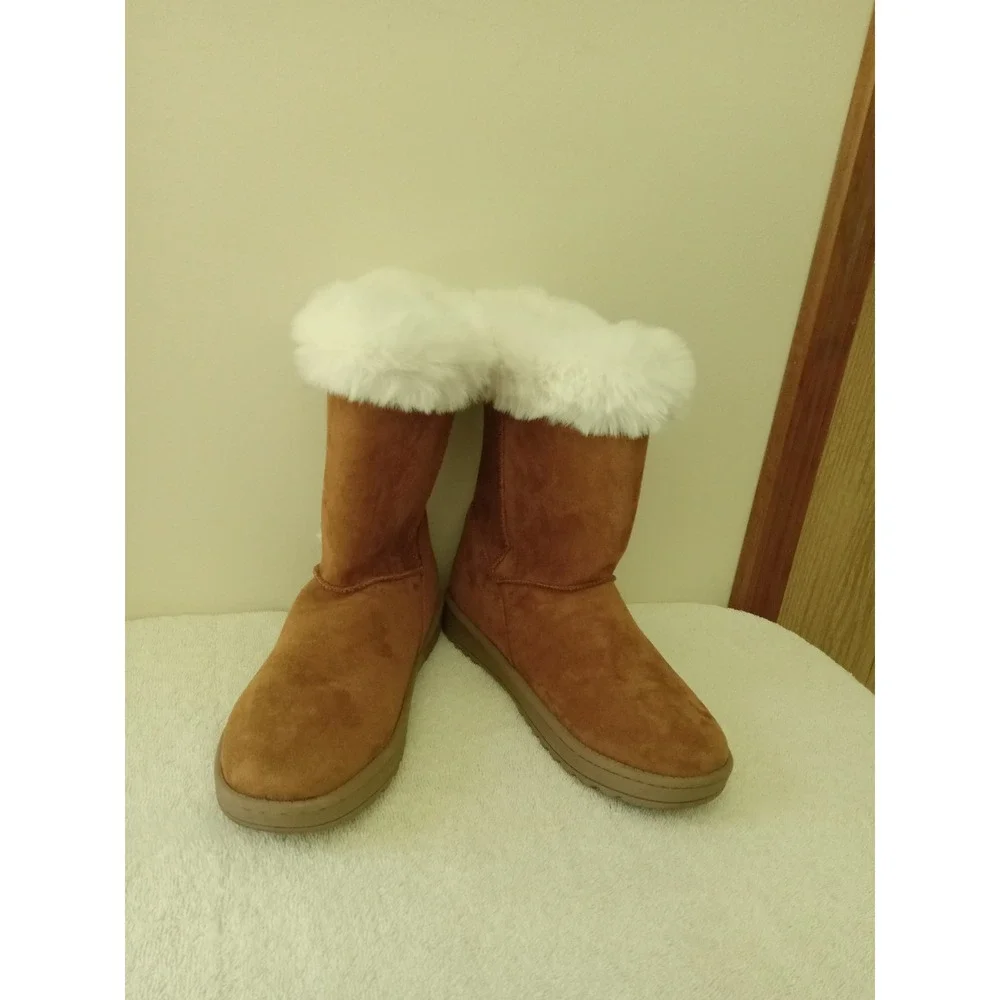 Kohls SO Sophia Chestnut Fur Lined Suede Boots girls size 5 Med